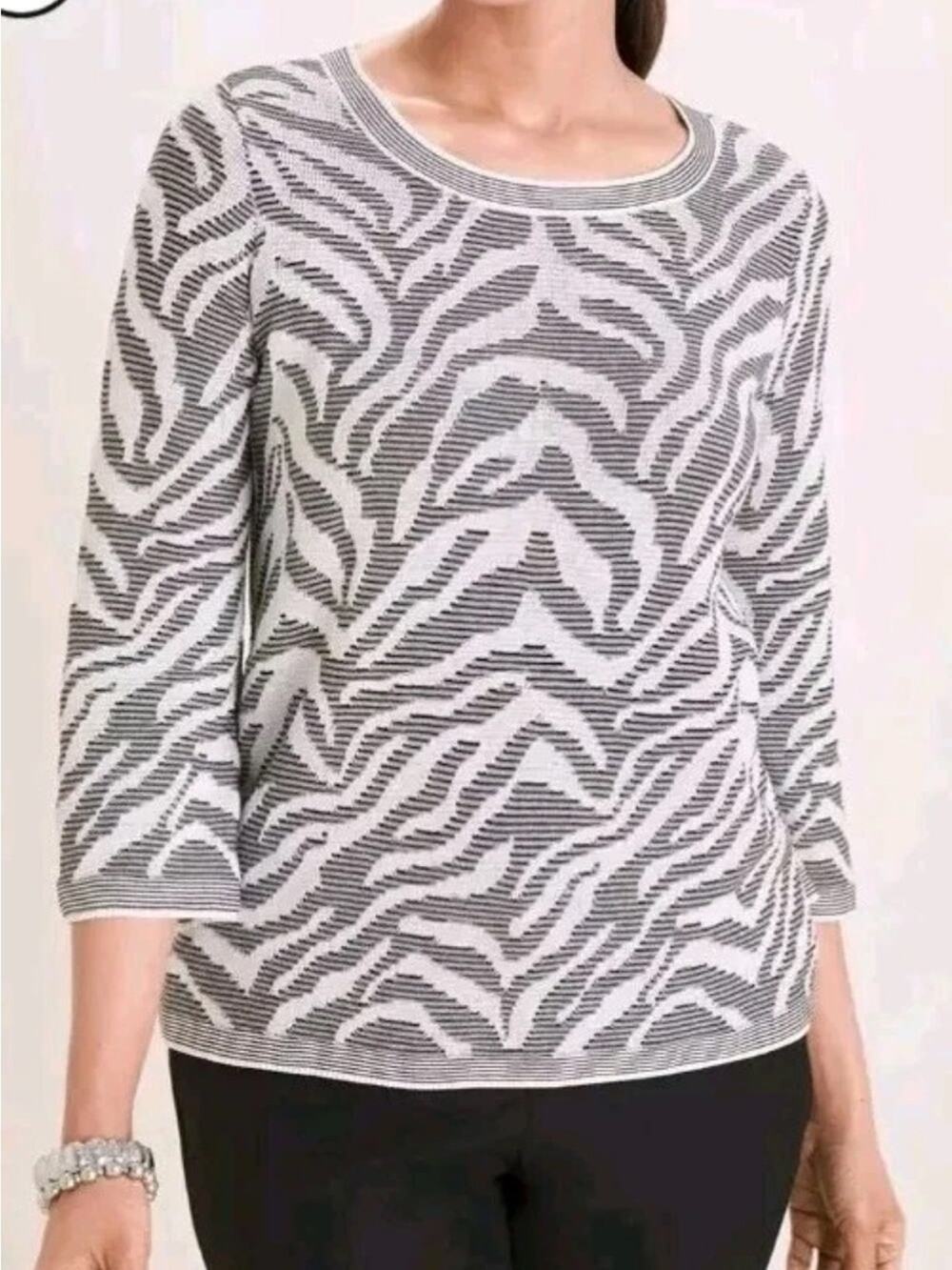 Chicos Zebra Print Knit Lightweight 3/4 Sleeve Blouse Sz 3\XL